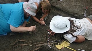 students studying deer remains