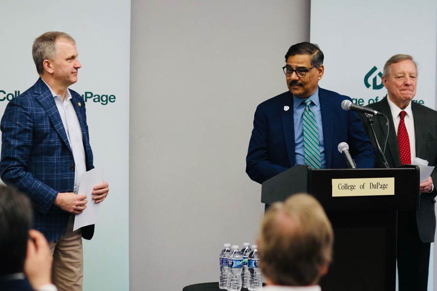 Representative Sean Casten, Dr. Muddassir Siddiqi and Senator Dick Durbin