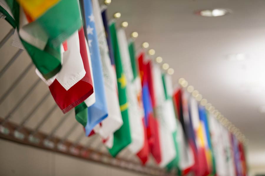 Flags hanging in International Hall.